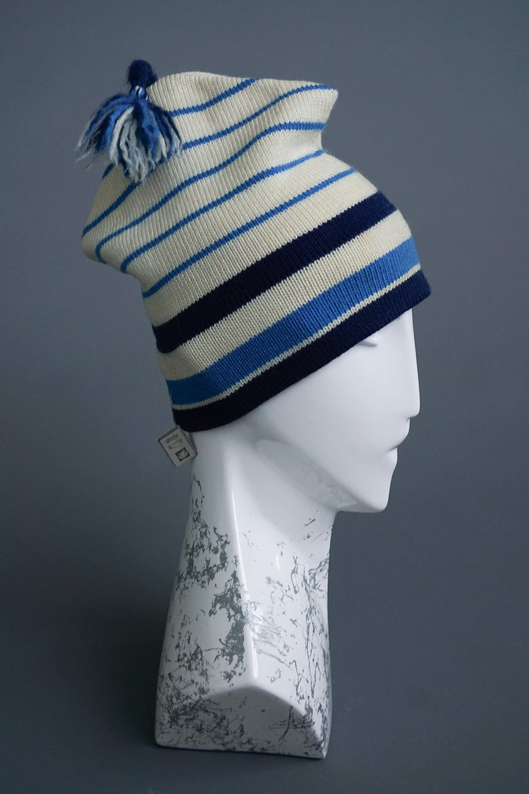 White and blue vintage beanie