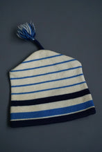 Load image into Gallery viewer, White and blue vintage beanie
