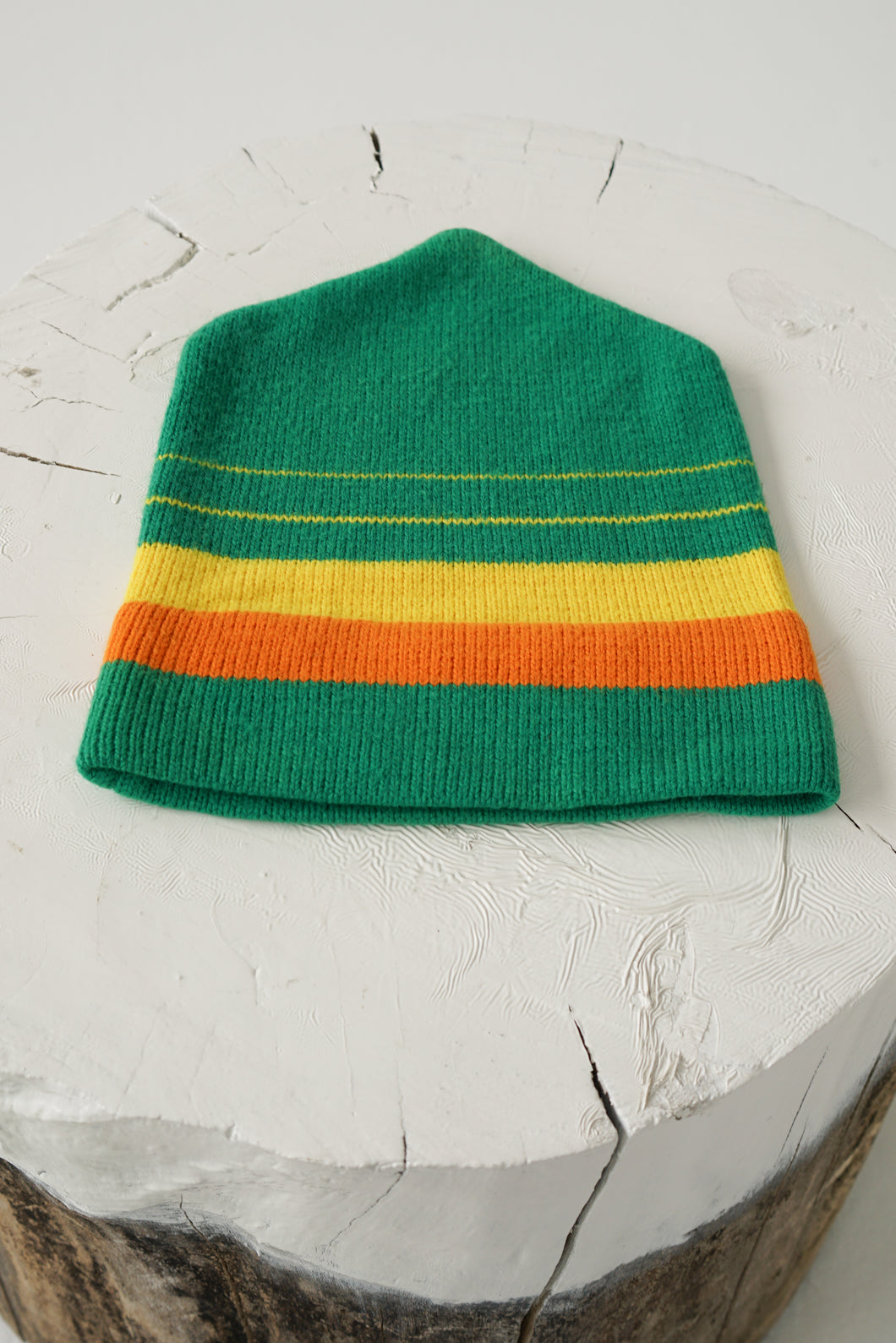 Tuque en laine vintage verte flash avec lignes jaunes taille M