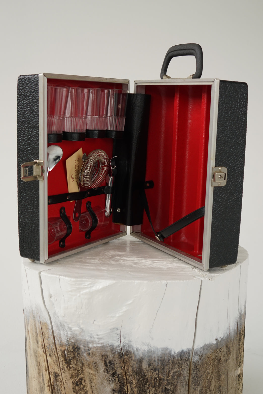 Black vintage portable mini bar suitcase