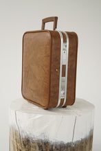 Load image into Gallery viewer, Vintage portable mini bar suitcase in brown faux leather

