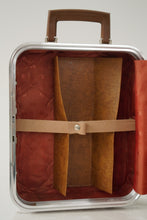 Load image into Gallery viewer, Vintage portable mini bar suitcase in brown faux leather
