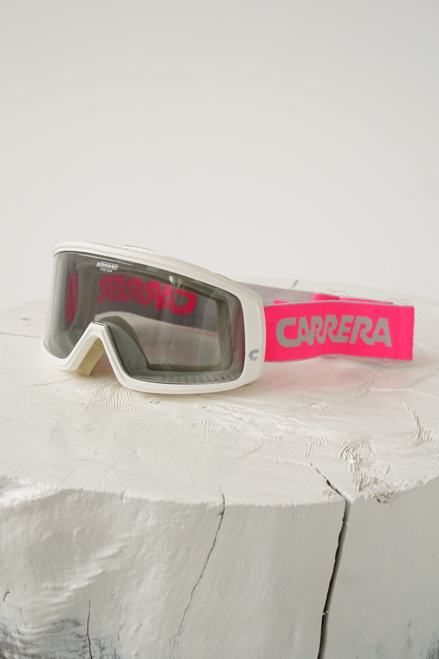 Lunette de ski vintage Carrera Pioneer Everclear blanche et rose fluo taille standard