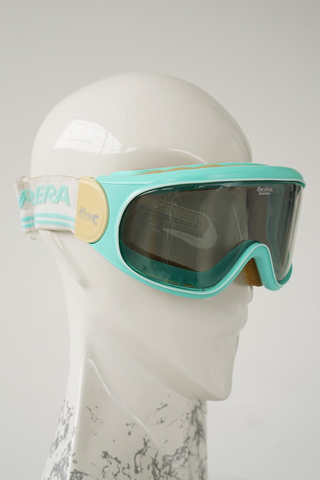 Lunette de ski vintage Carrera FairLady Everclear turquoise et blanche pour petit visage