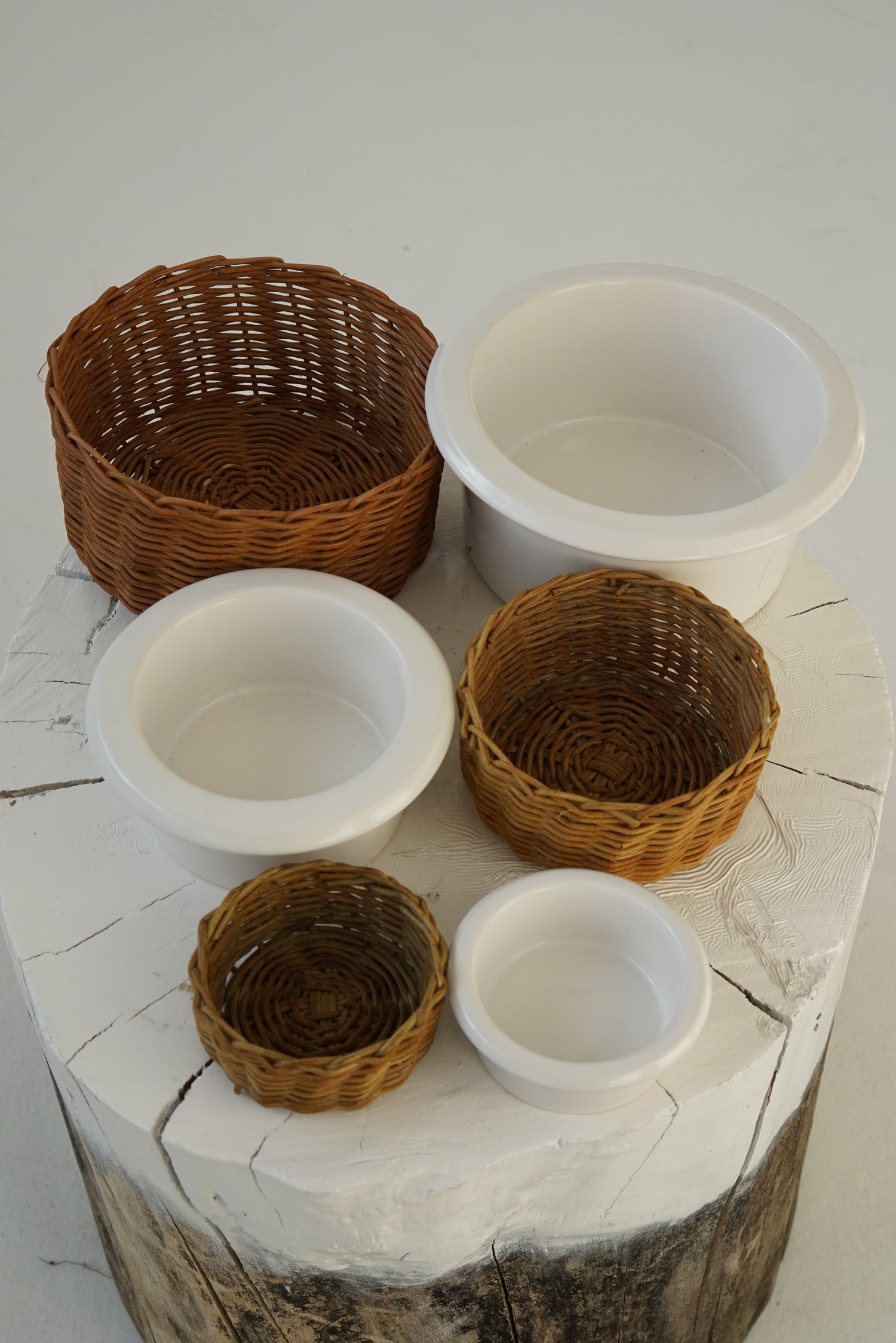 Ceramic Baking Bowl Trio with Rattan Baskets