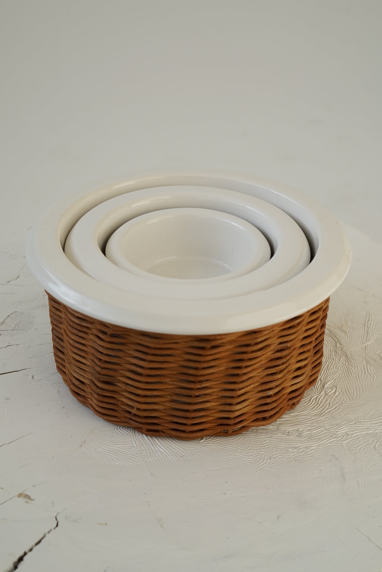 Ceramic Baking Bowl Trio with Rattan Baskets