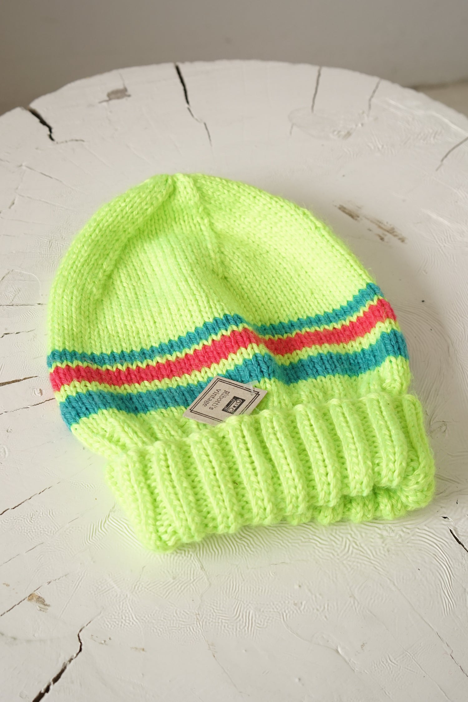 Tuque en tricot vintage jaune fluo jamais porté