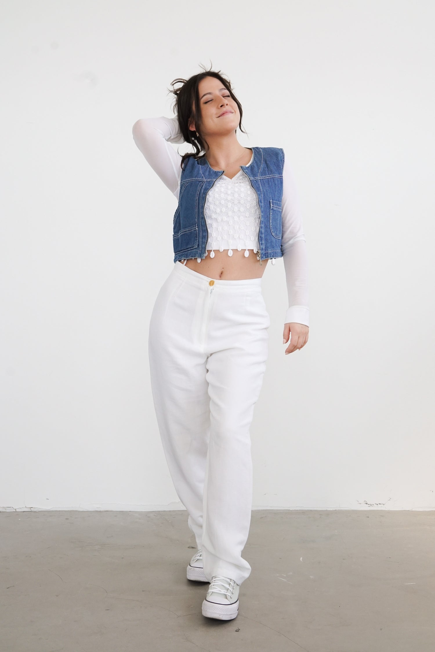Pantalon en lin blanc avec doublure taille haute taille 26-27