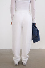 Charger l&#39;image dans la galerie, Pantalon en lin blanc avec doublure taille haute taille 26-27
