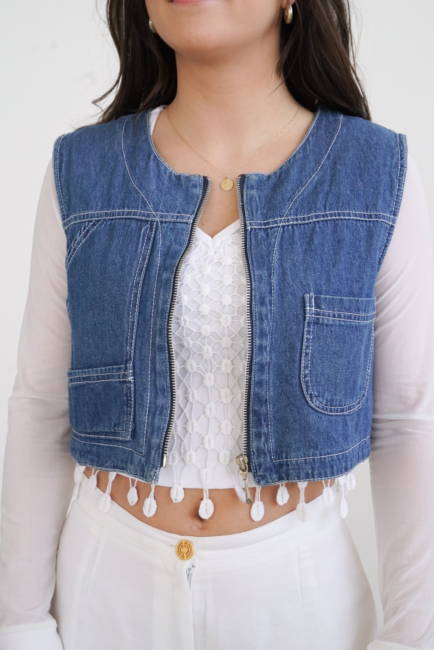 Crop top 90s taille S en jean avec zip