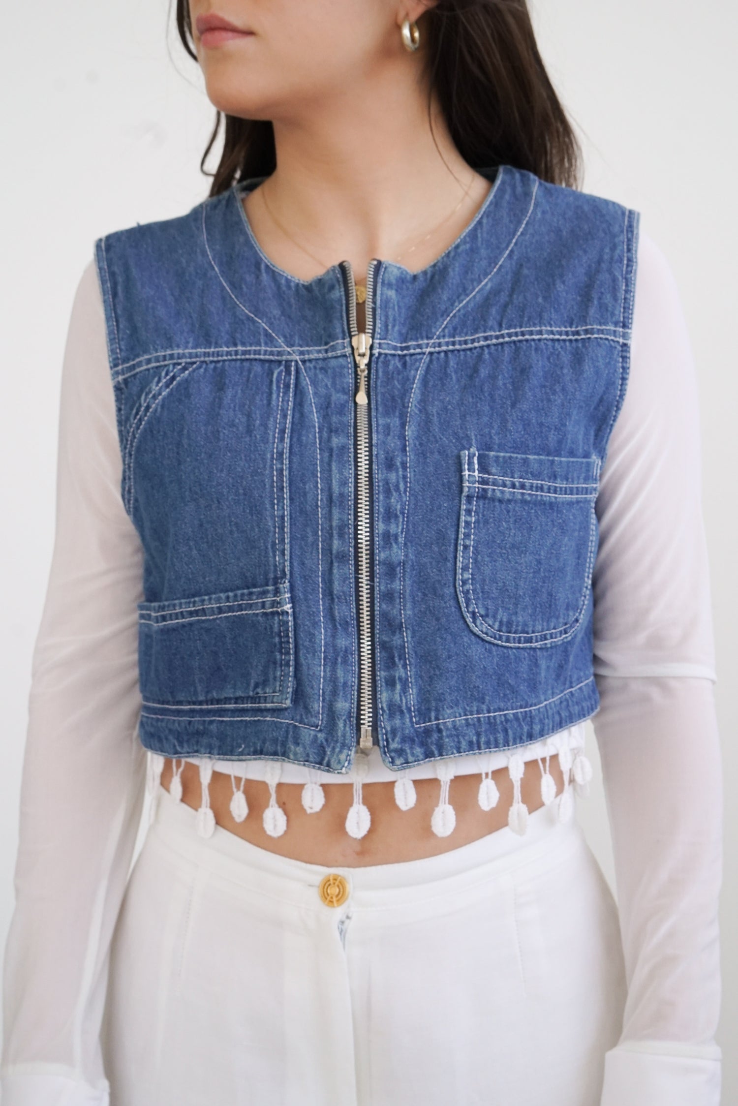 Crop top 90s taille S en jean avec zip