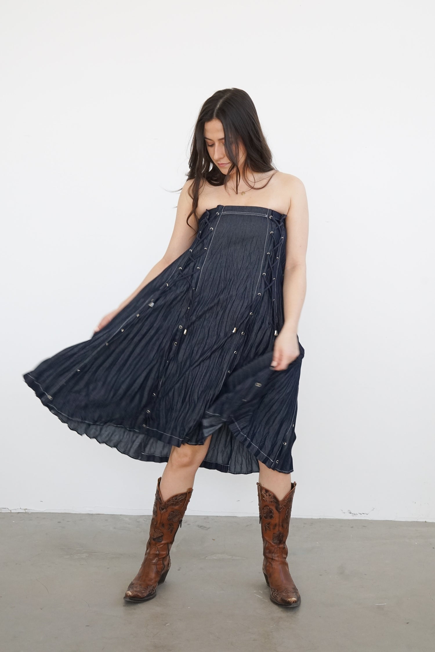 Jupe maxi ou robe vintage 90s à plis Alison Sheri taille S