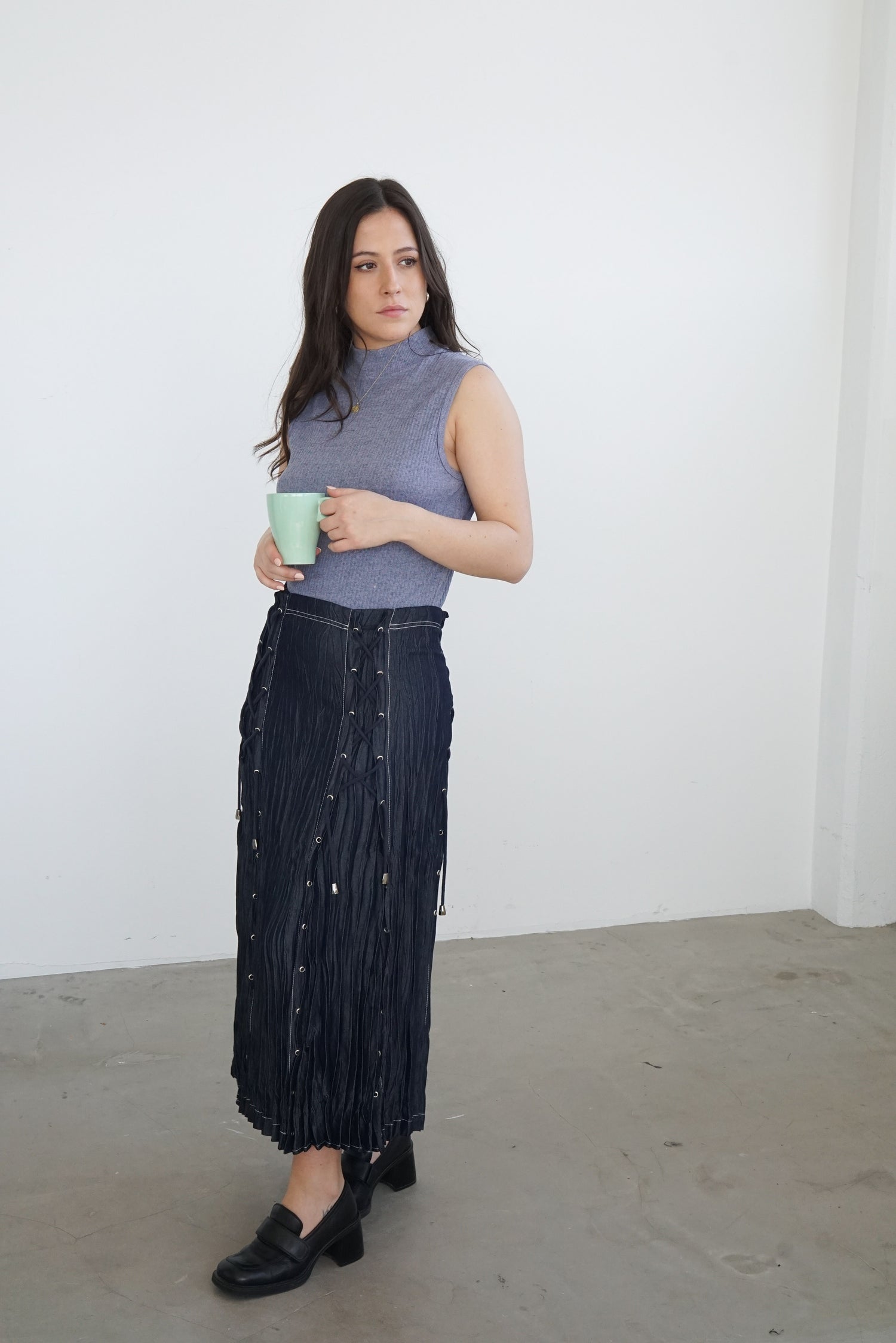 Jupe maxi ou robe vintage 90s à plis Alison Sheri taille S