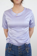 Charger l&#39;image dans la galerie, T-shirt 00s en 95% soie/5% spandex bleu taille S
