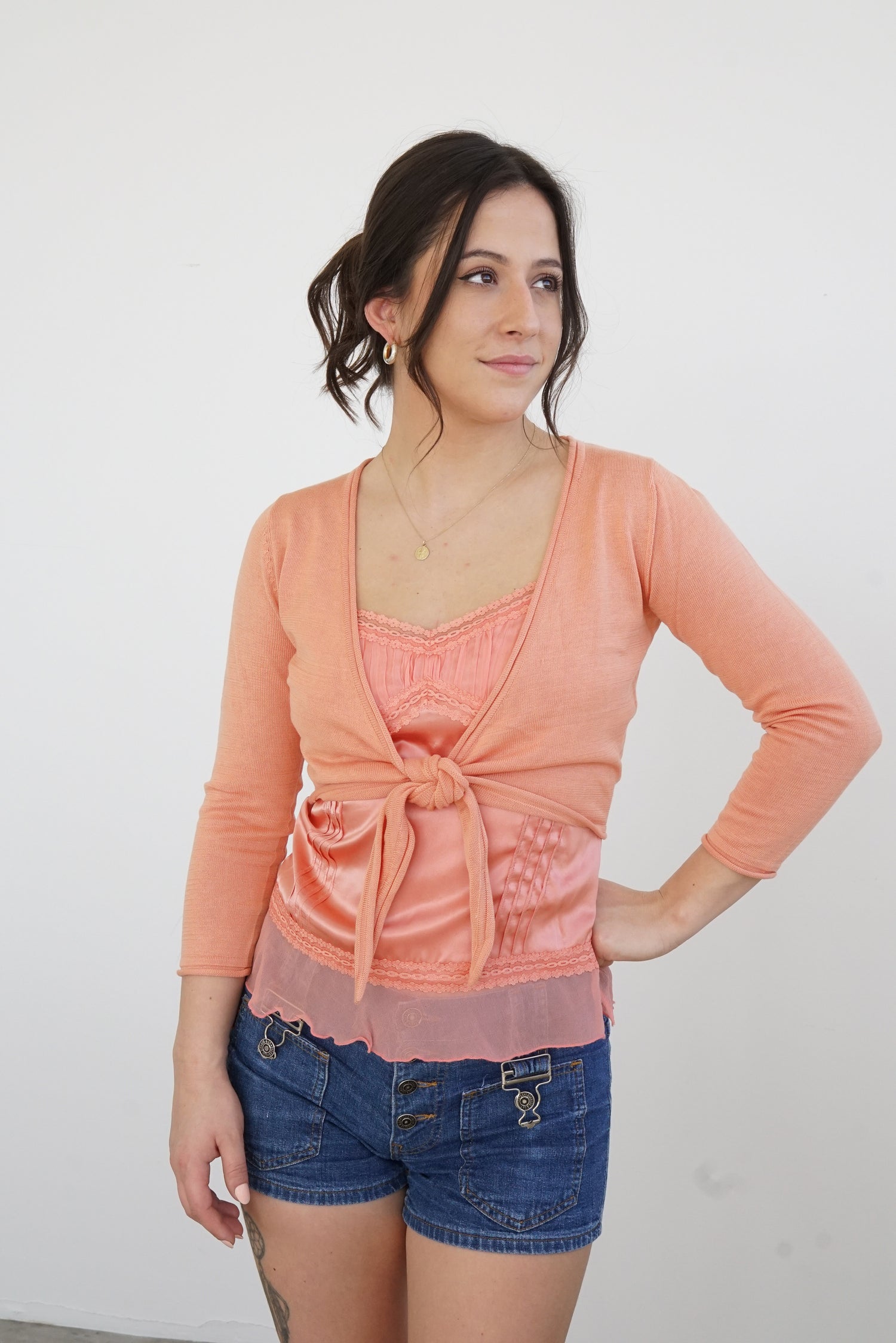 Veste crop cache-coeur S-M orange pâle