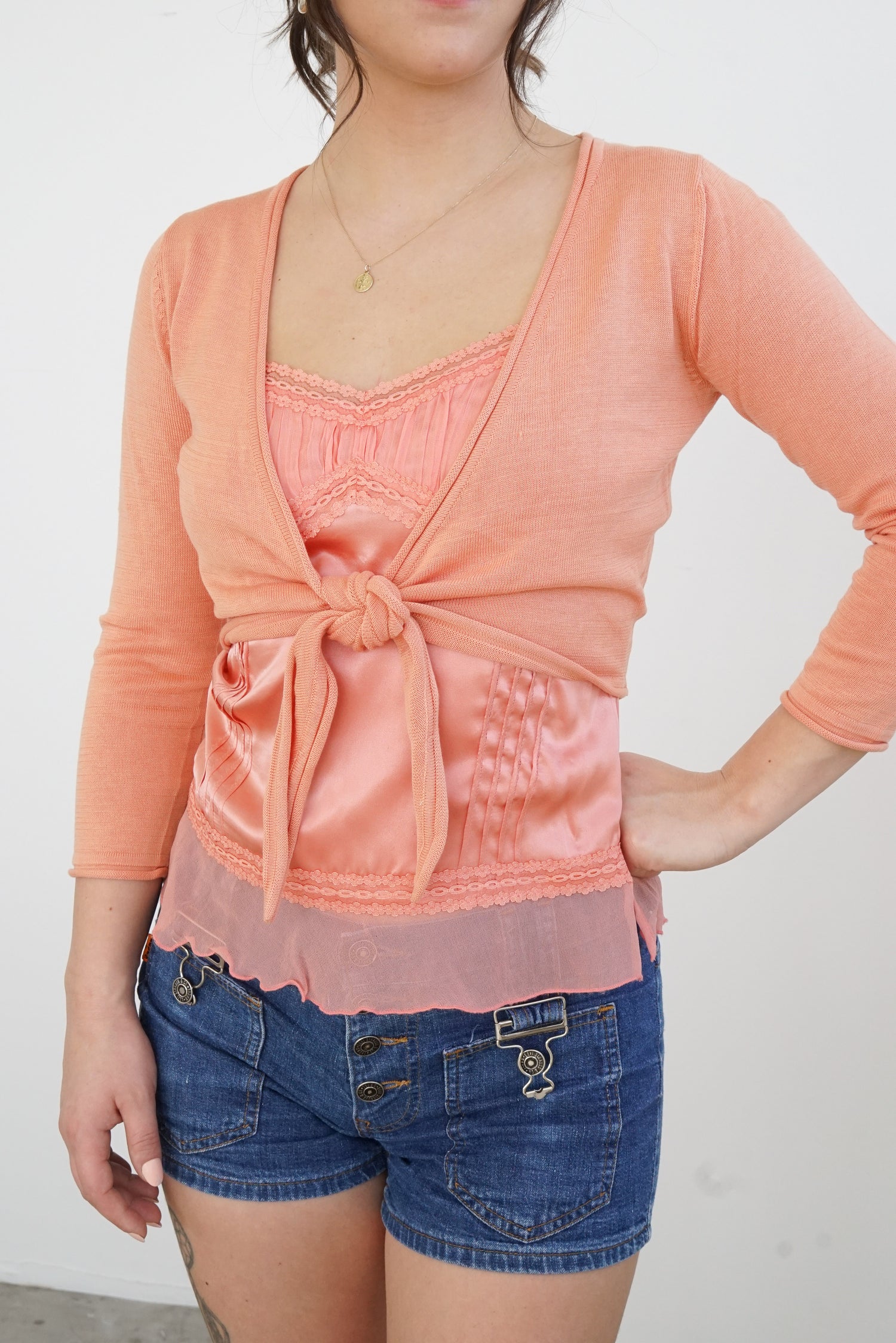 Veste crop cache-coeur S-M orange pâle