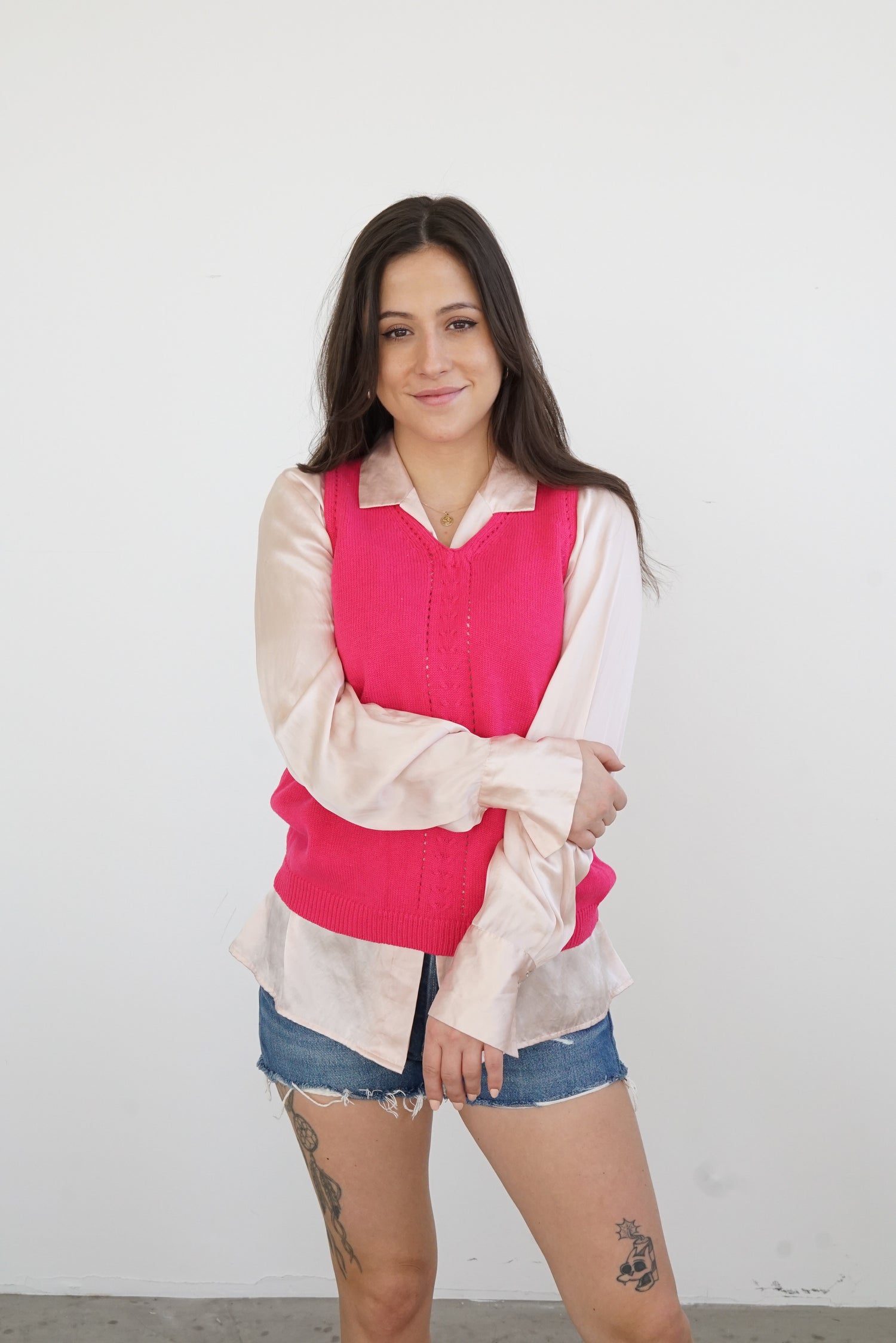 Chemisier 80s 100% soie rose S-M