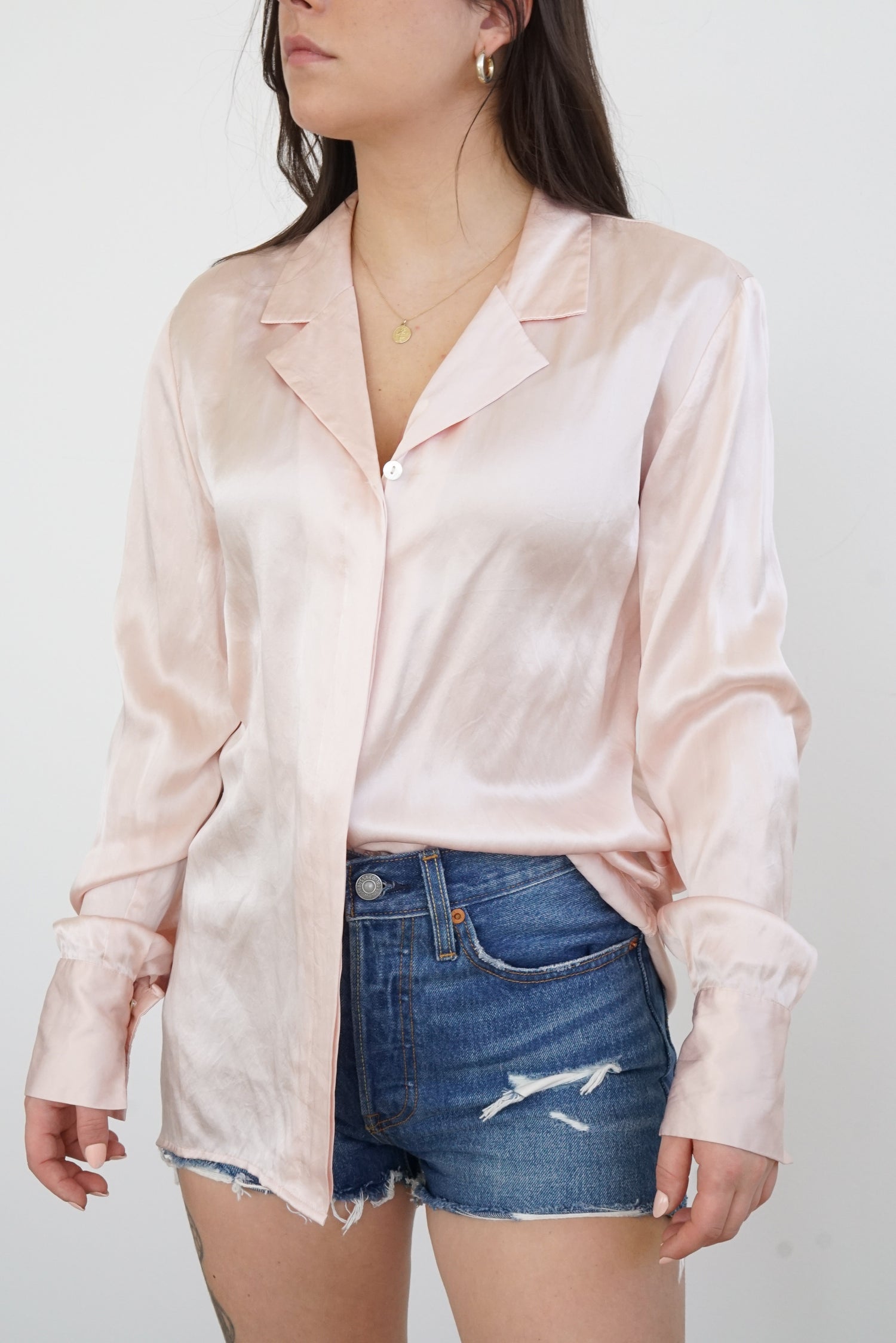 Chemisier 80s 100% soie rose S-M