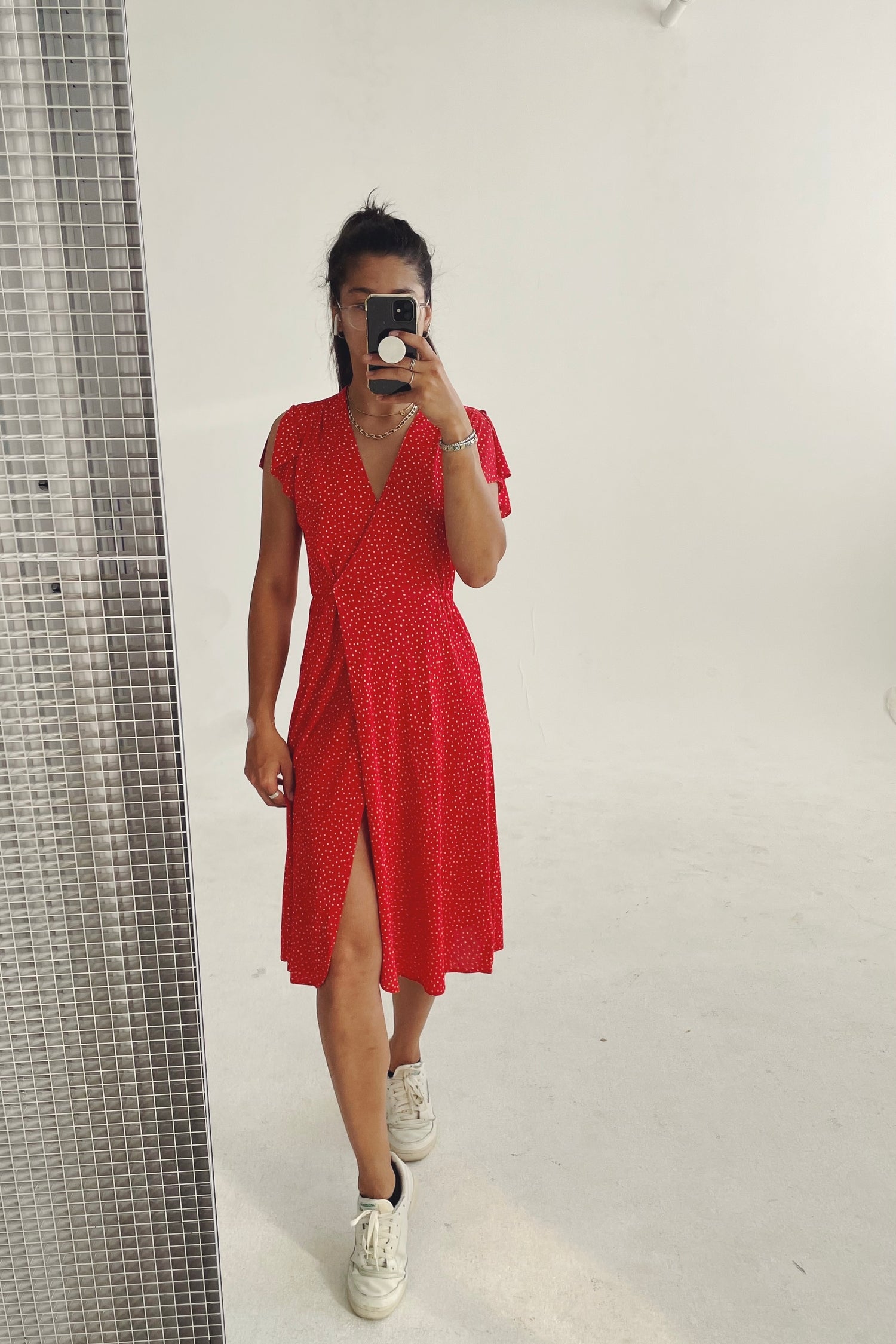 Robe cache cœur vintage rouge à pois pour femme taille S