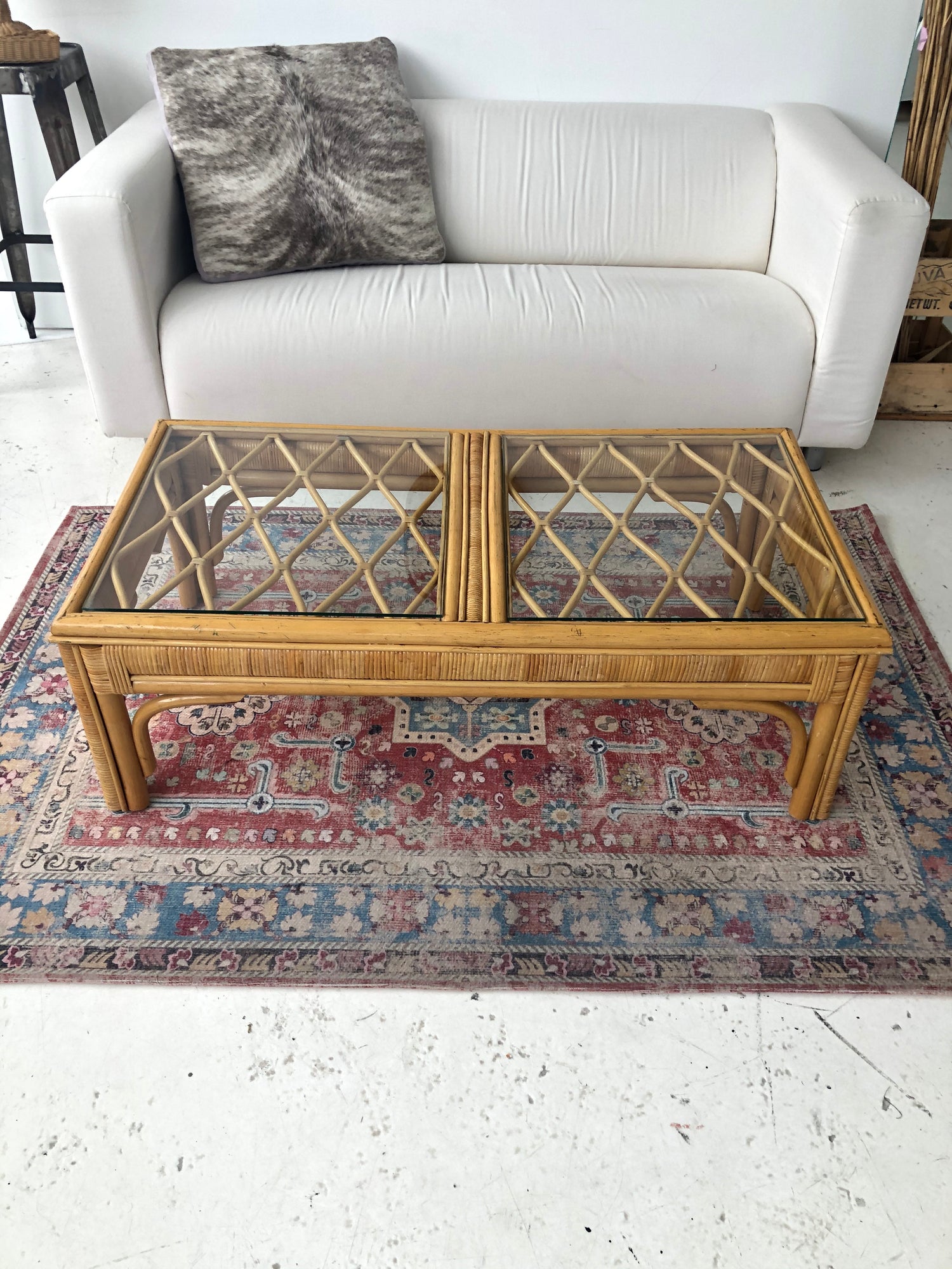 Table de salon rectangulaire en bambou avec vitres
