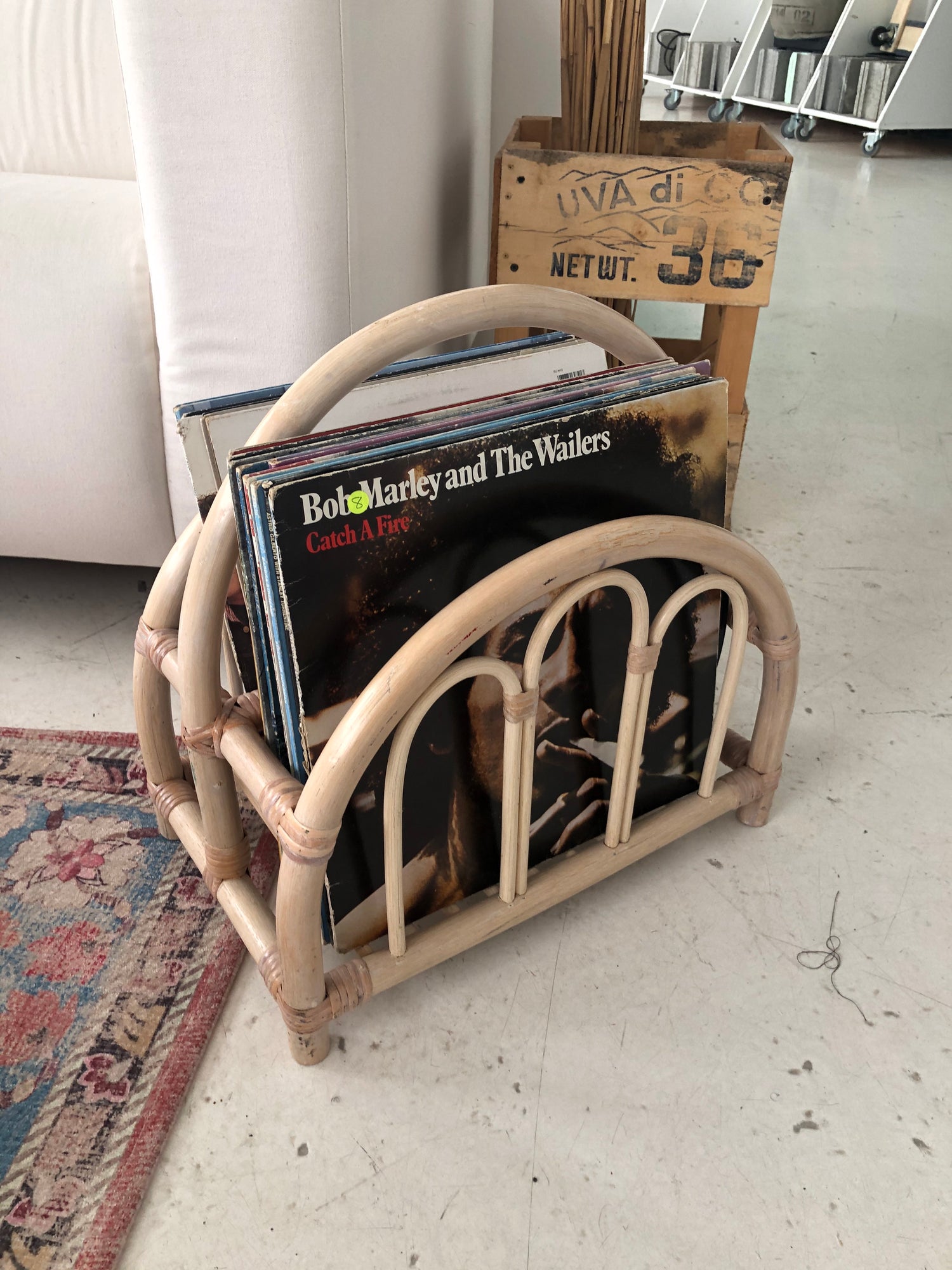 Pink bamboo magazine rack