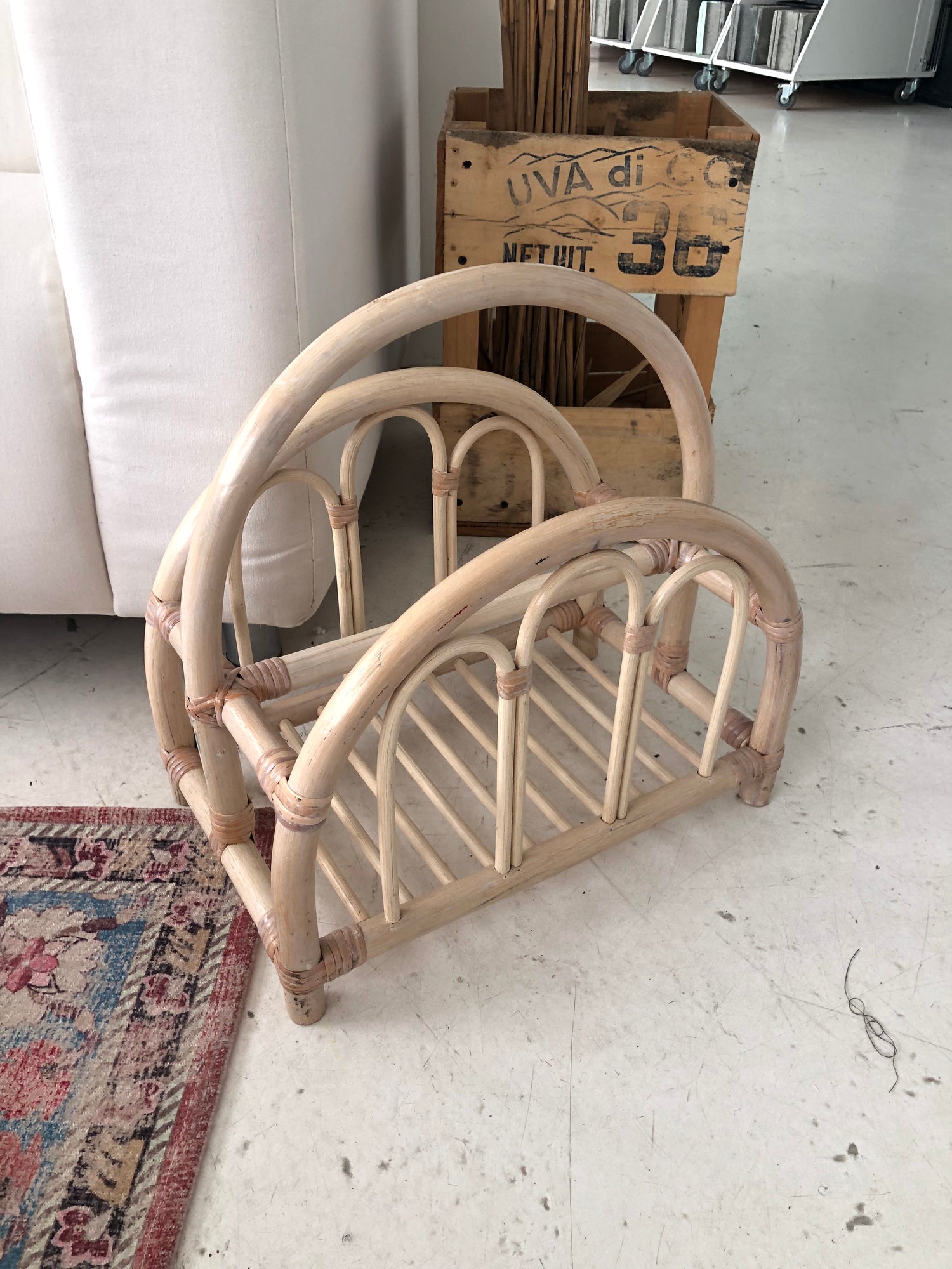 Pink bamboo magazine rack